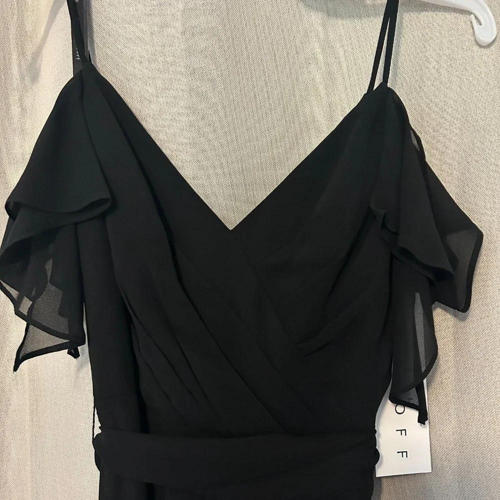 Bill Levkoff Black Chiffon Off The Shoulder A-line Dress - Picture 4 of 7